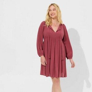 Torrid - Mini Washable Gauze Fit And Flare Dress in Maroonββββ